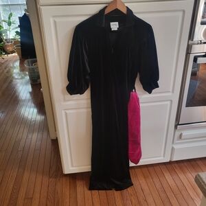Vintage 1980's black velour one piece jumpsuit with hot pink belt Sz S